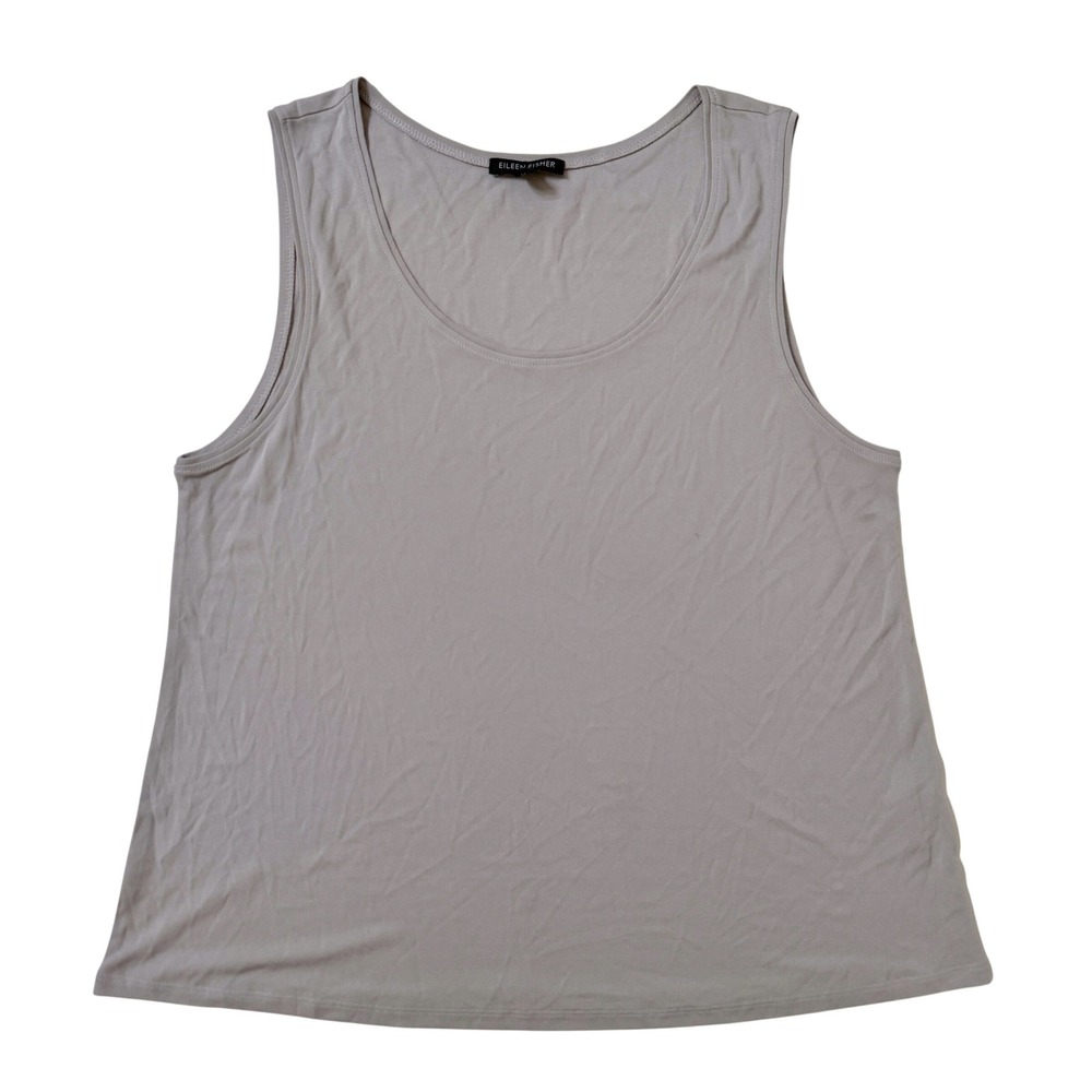 Eileen Fisher Tank Top L Gray 100% Silk Jersey Scoop Neck Sleeveless Shell